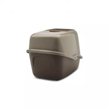 Arenero cubierto para gatos Savic Nestor, plástico, 56×39×38,5 cm, gris cálido–marrón chocolate