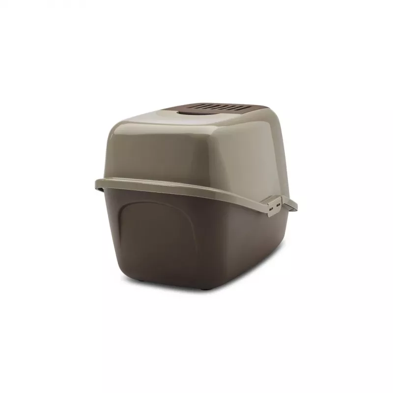 Arenero cubierto para gatos Savic Nestor, plástico, 56×39×38,5 cm, gris cálido–marrón chocolate