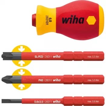 Mango de destornillador stubby VDE Wiha SB28310101, diámetro del mango 34 mm, aislado