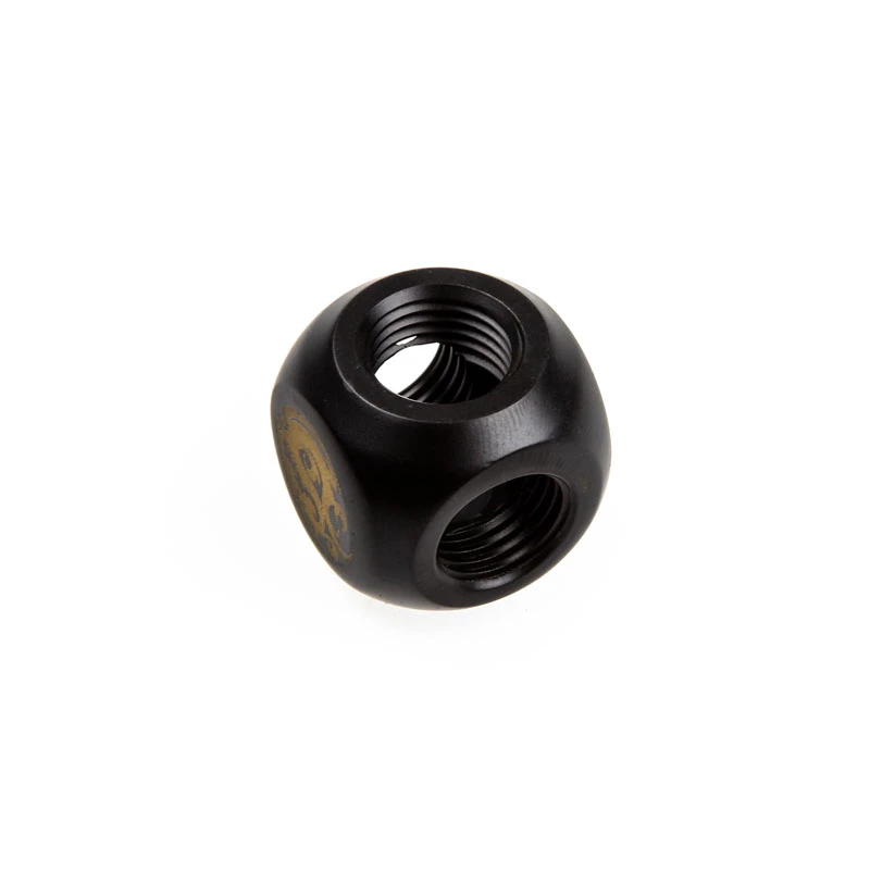 Adaptador en T 3x G¼ (3 vías) para refrigeración líquida, BitsPower BP-CBTMB, acabado negro carbono