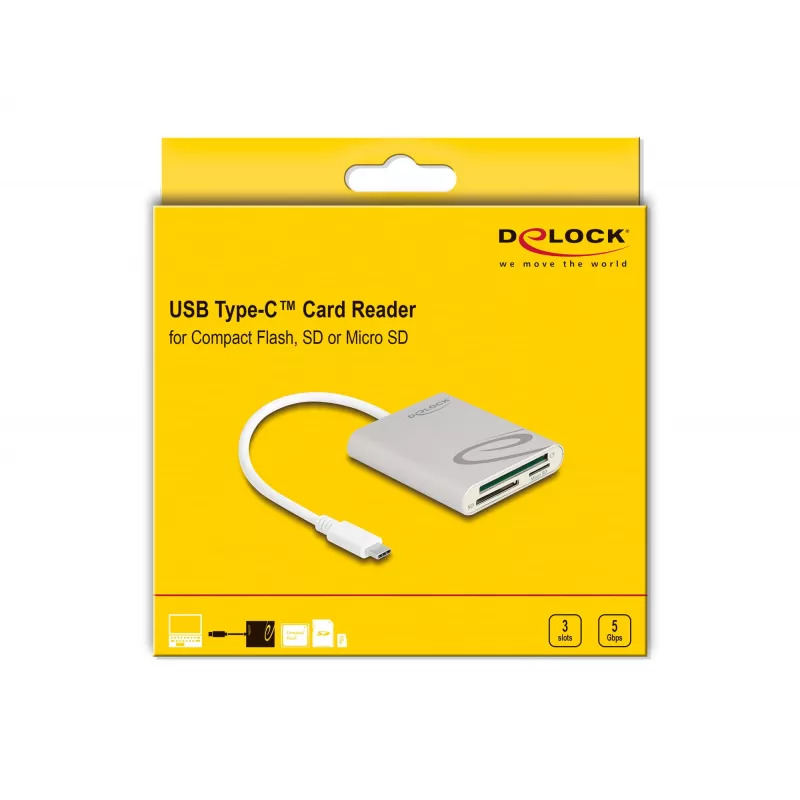 Lector de tarjetas DeLOCK 91005 USB 3.2 Gen 1 Type-C gris CF MMC MicroSD