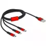 Cable de carga USB DeLOCK 3 en 1 Type-A a Lightning / 2 x USB Type-C 1 m negro / rojo