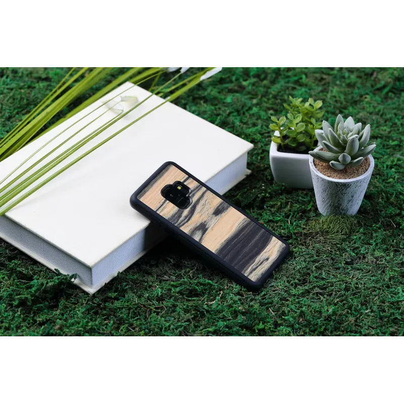 Funda para smartphone de madera para Samsung Galaxy S9, ébano blanco/acabado negro