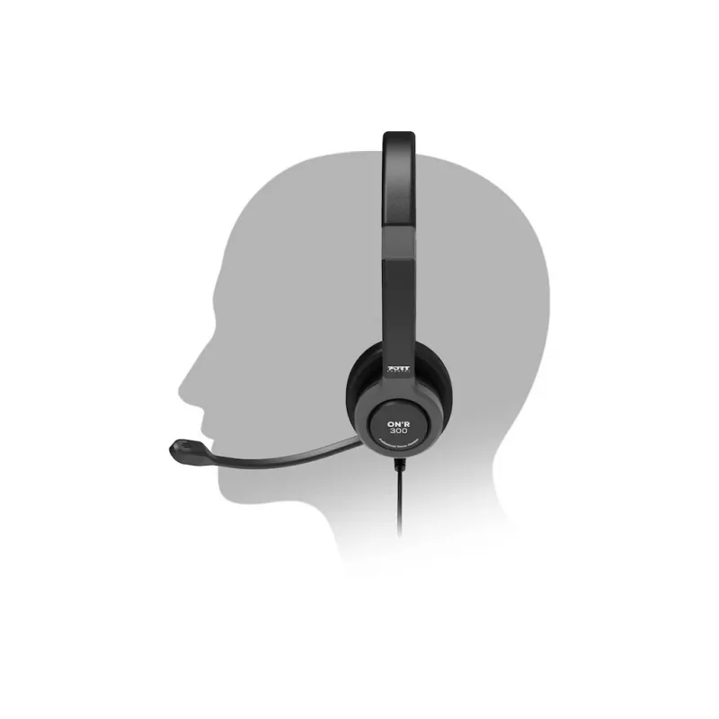 PORT CONNECT | Auriculares estéreo USB PRO ON'R 300 | con cable | on-ear | cancelación de ruido | negro