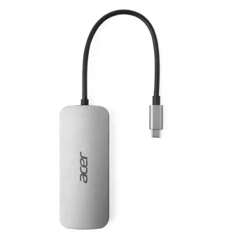 Dongle USB-C 7 en 1 Acer — USB 3.2 Gen 1 Type-C, 3x USB-A, HDMI, SD/MicroSD, 100W PD, plata