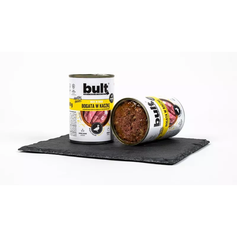 Comida húmeda para perros BULT rica en pato 400 g — comida completa para adultos con una fuente de proteína, lata