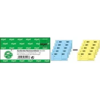 Bloc de números Sigel GN500 1–500, formato B 105 x H 50 mm con perforación para colgar