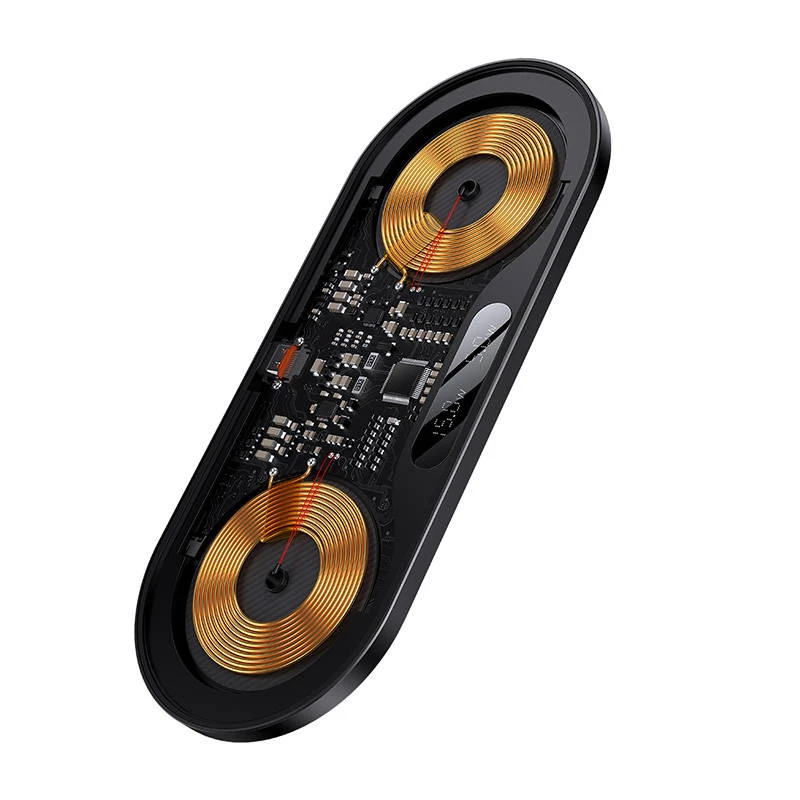 Cargador inalámbrico 2 en 1 20W con pantalla LED digital Baseus para auriculares negro