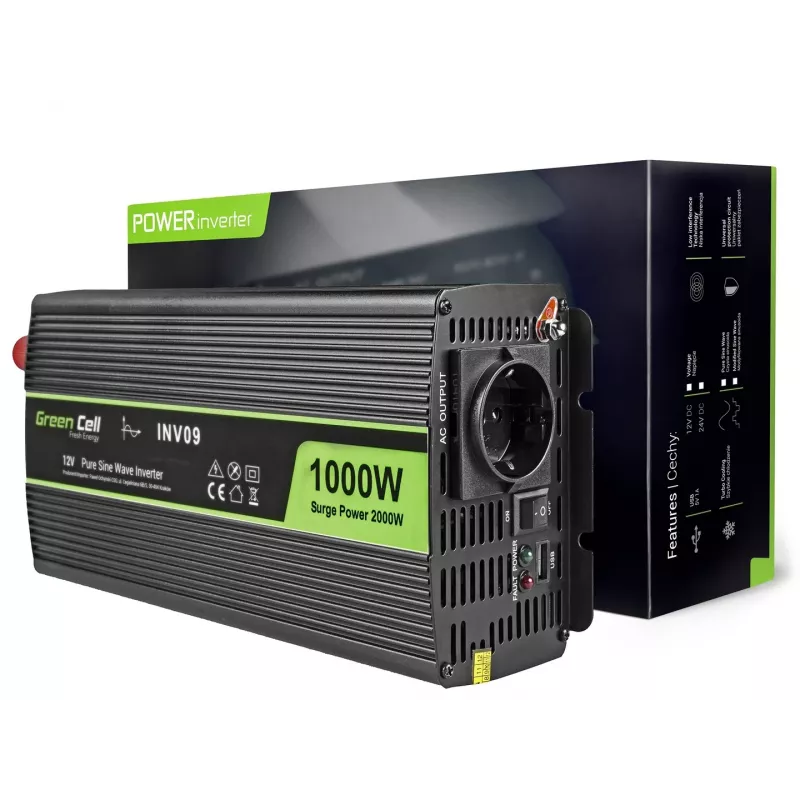 Green Cell INV09 convertidor de tensión para coche 1000 W negro