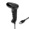 Lector de códigos de barras de mano QOLTEC 50868 — escáner láser 1D/2D, USB con cable e inalámbrico, distancia de trabajo 600 mm, negro