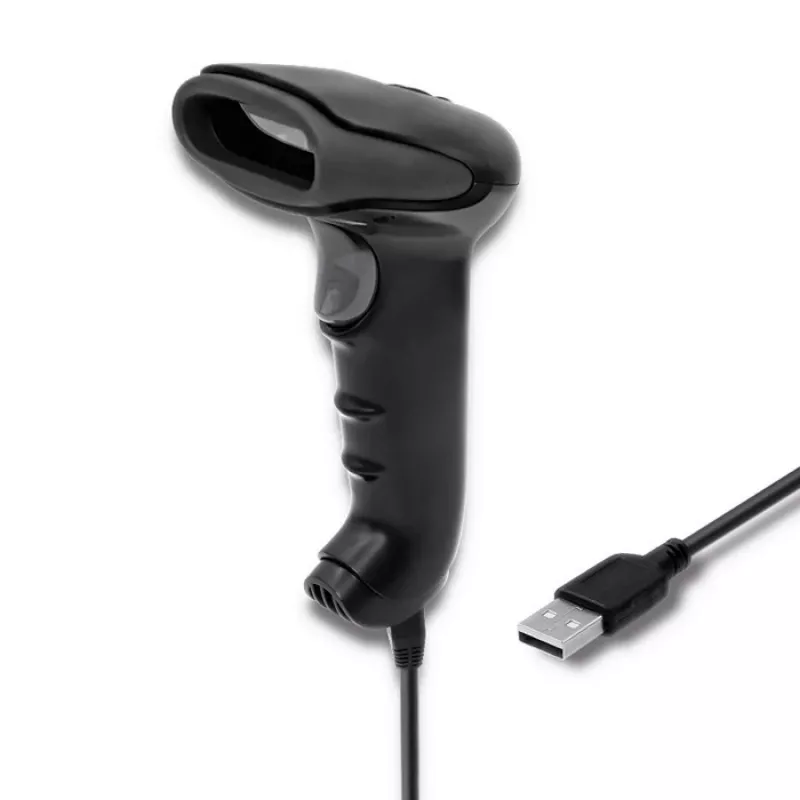 Lector de códigos de barras de mano QOLTEC 50868 — escáner láser 1D/2D, USB con cable e inalámbrico, distancia de trabajo 600 mm, negro