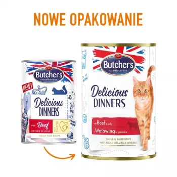 Comida húmeda para gatos Butcher's Delicious Dinners 400 g — ternera, sin cereales, adultos