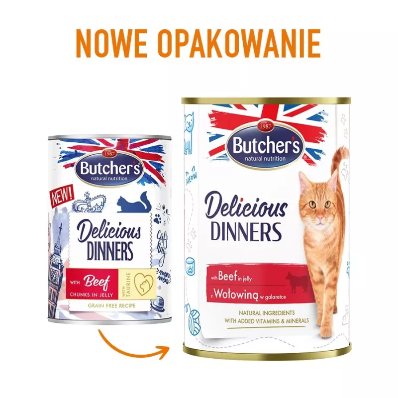 Comida húmeda para gatos Butcher's Delicious Dinners 400 g — ternera, sin cereales, adultos