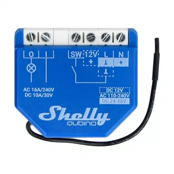 Relé inteligente Shelly Qubino Wave 1, 1 canal, empotrable, Z-Wave, 16 A, 110–240 V AC / 24–48 V DC, plástico, azul