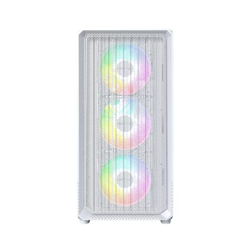 Caja de PC Montech X5M (W) Micro Tower, Blanco — Micro-ATX/Mini-ITX, compatible con fuentes ATX, 3x120 mm frontal, 1x120 mm trasero, 2 bahías de 3,5