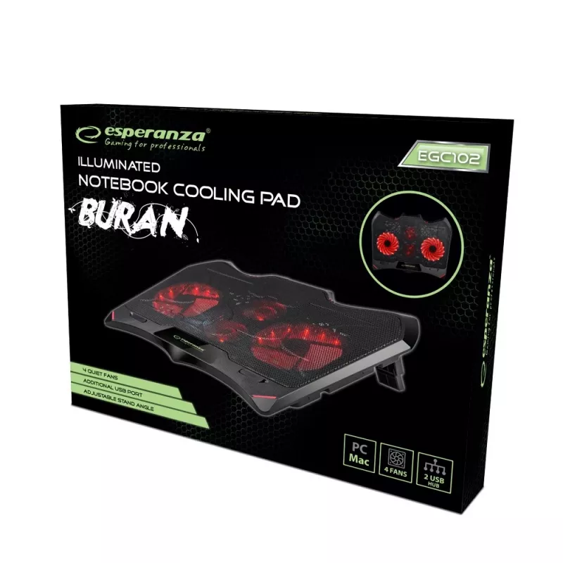 Esperanza EGC102 Buran base de refrigeración gaming para portátil, 2000 rpm, negra