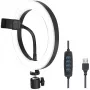 LogiLink AA0151 Anillo de luz LED para smartphones, Ø 200 mm, 3 modos de color, regulable, rosca de trípode de 1/4 de pulgada, con soporte para smartphone, USB, cable de 1,8 m, negro