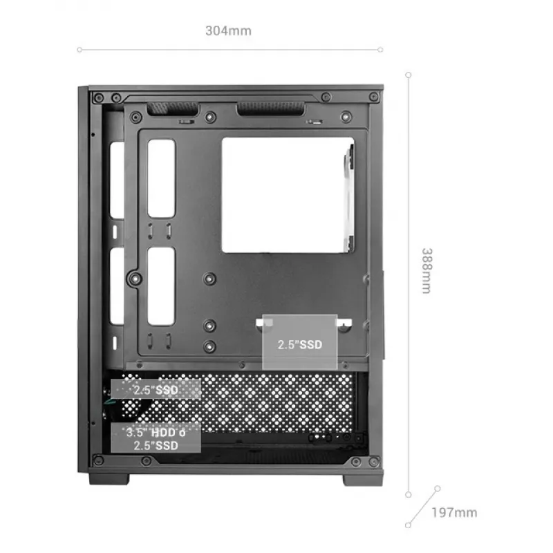 Caja para PC mini torre TACENS Mars Gaming MC-SE2 — Mini-ITX / Micro-ATX, negra, ventana lateral, fuente de alimentación inferior, compatible con 2x2,5
