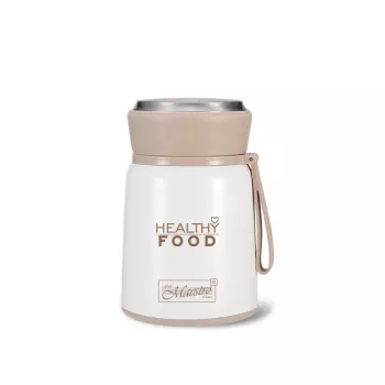 Botella térmica Maestro MR-1646-53 0,53 L acero inoxidable, beige/blanco, aislamiento al vacío, a prueba de fugas, con cuchara y taza