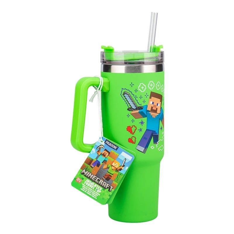 Vaso isotérmico Paladone Minecraft verde 900 ml con pajita