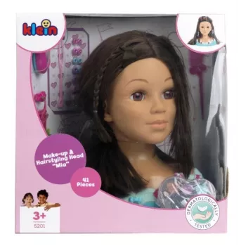 Cabeza de estilismo KLEIN Mia 5201 con cabello realista y accesorios para practicar peinados