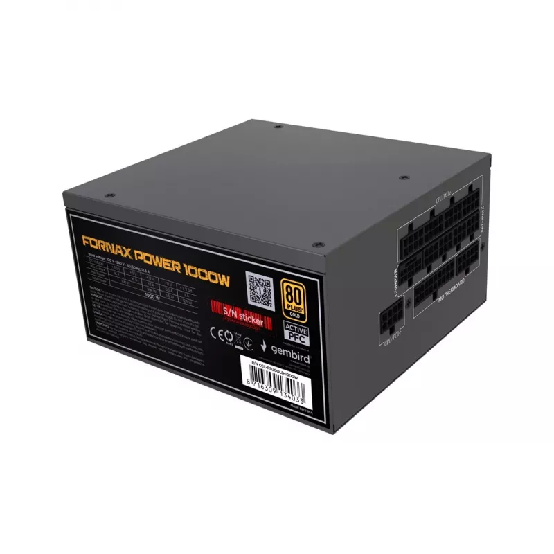 Gembird CCC-PSUGOLD-1000W fuente de alimentación Fornax Power 1000W PFC activo ventilador 12cm 80+Gold