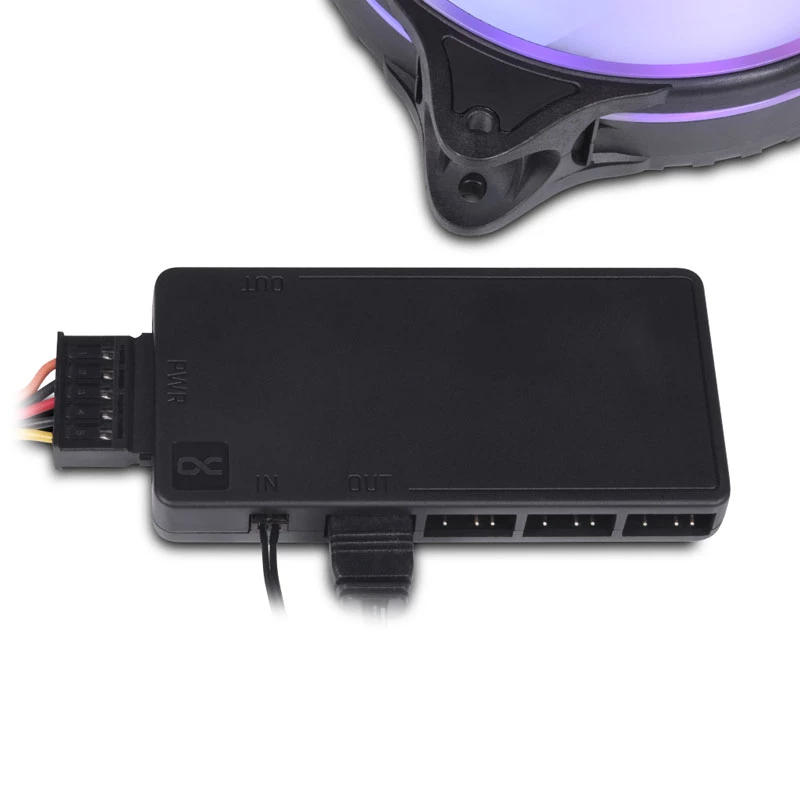 Alphacool Core 25669 splitter DRGB 11x de 3 pines con conector de alimentación SATA, negro