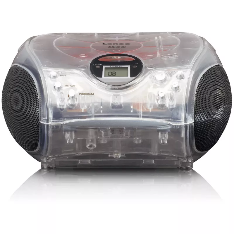 Radio portátil con reproductor de CD Lenco SCD-24TR — FM, salida de 4W, LCD, antena telescópica, funcionamiento con red/batería, 6 pilas C