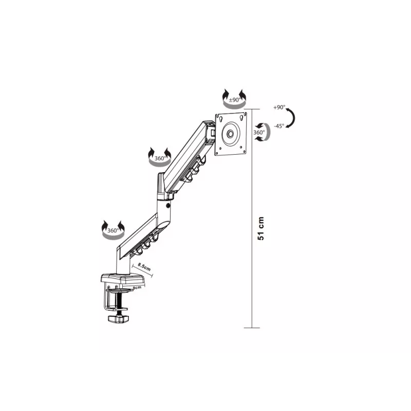 Soporte de monitor con brazo de gas TB MG3 para pantallas de hasta 26 pulgadas, máx. 10 kg, VESA 100x100