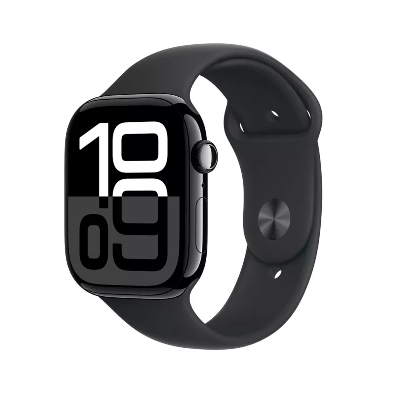 Apple Watch Series 10 GPS 46 mm carcasa de aluminio en Jet Black con correa deportiva negra – M/L