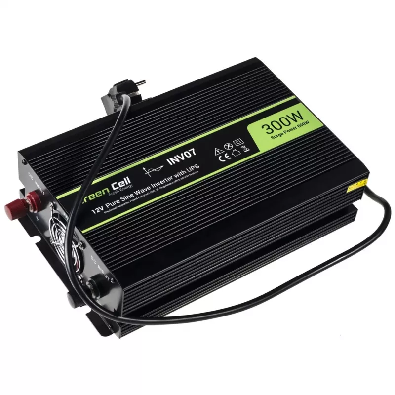 Convertidor de tensión Green Cell INV07, DC 12 V a AC 230 V, 300 W, 50 Hz, conector Type-C, negro