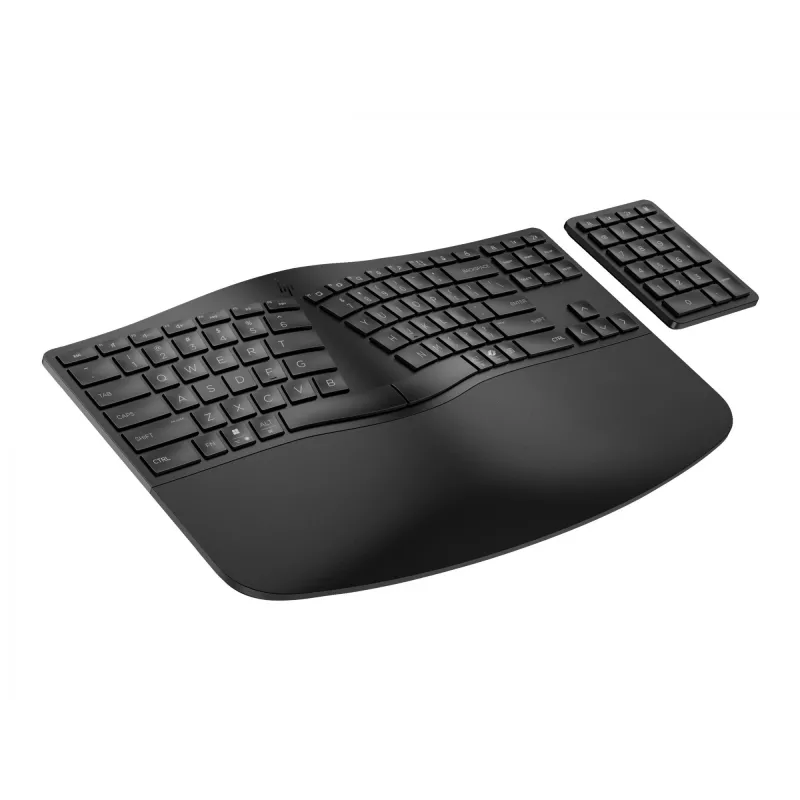 HP 960 Teclado inalámbrico ergonómico, Tamaño completo (100%), inalámbrico, RF Wireless + Bluetooth, Membrana, Negro