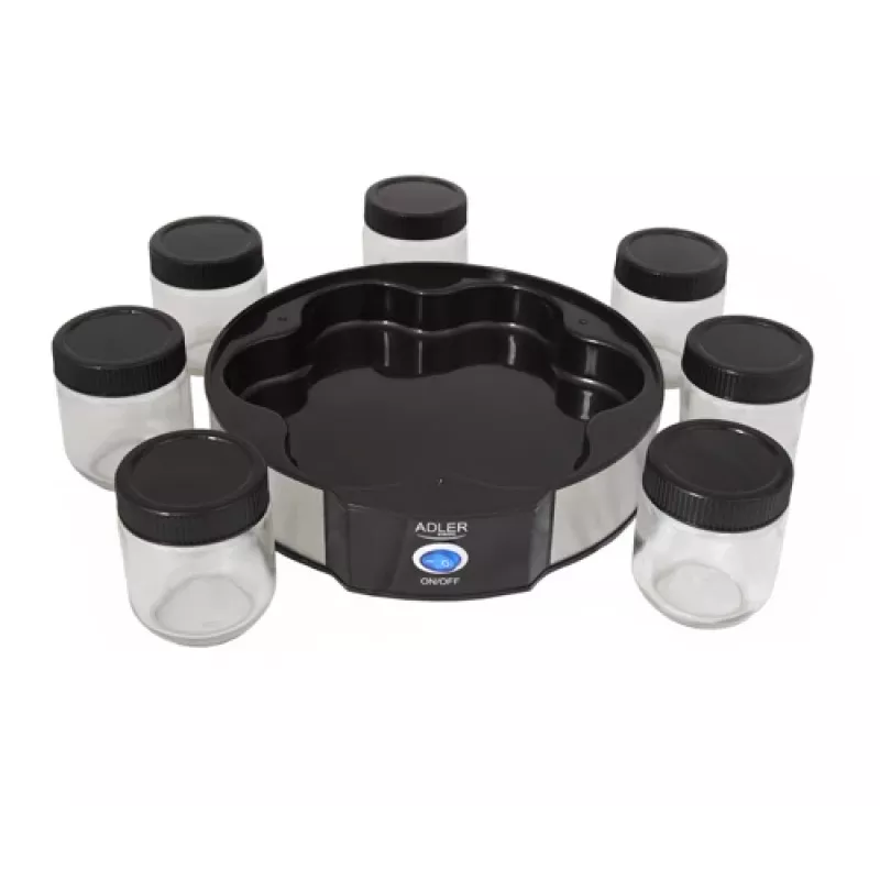 Yogurtera Adler AD 4476 — 7 vasos, 42 °C, 20 W, gris/negro/transparente