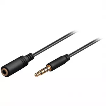 Wentronic Goobay cable alargador de jack 3,5 mm, negro, 1,5 m — conector macho jack 3,5 mm (4 polos, estéreo) > conector hembra jack 3,5 mm (4 polos, estéreo) (62478)