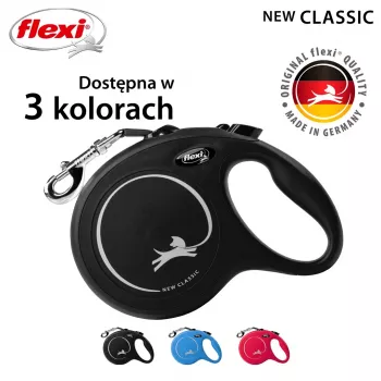 Correa retráctil Flexi New Classic L 5 m negra – correa, para razas grandes (25–45 kg), carga máx. 50 kg