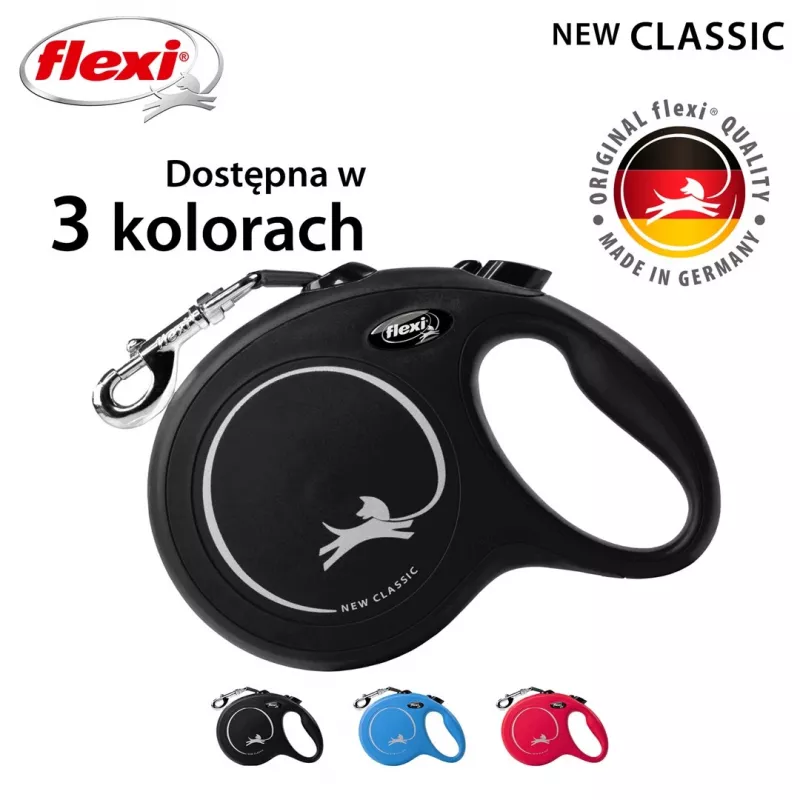 Flexi New Classic L correa extensible para perros, cinta, 5 m, hasta 50 kg, negro