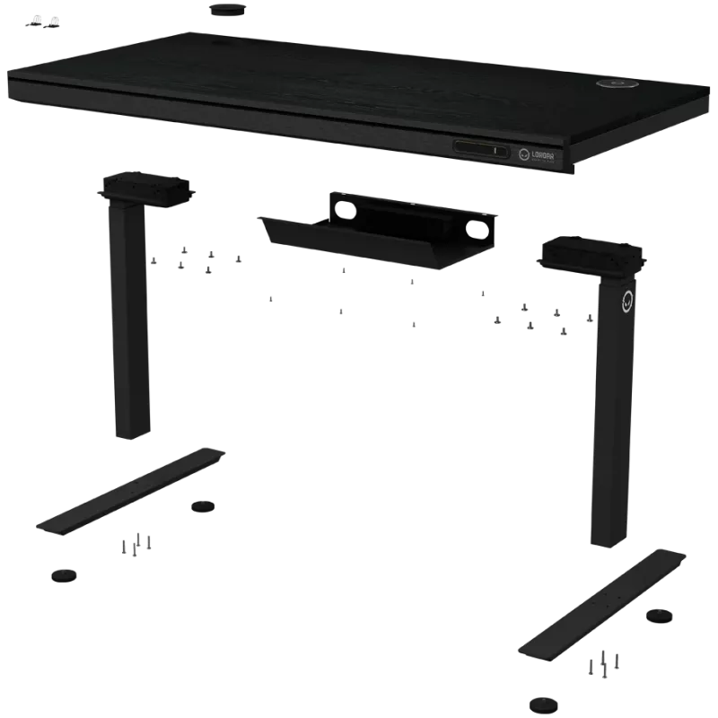 Mesa gaming de altura ajustable con doble motor, cargador inalámbrico, iluminación RGB, panel de control y puertos USB, tablero con superficie de melamina PB, negro