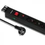 Qoltec 53993 PDU para rack de 19 pulgadas 1U con protección contra sobretensiones, 6x Schuko, 16 A, 2 m, negro