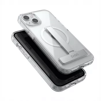 Funda protectora GUAN para Apple iPhone 16 Plus — Parte trasera de cristal templado 10H con soporte integrado, transparente plateado