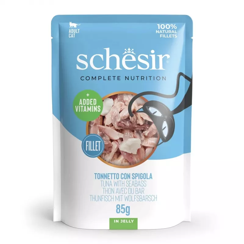 SCHESIR en gelatina atún con lubina - Comida húmeda para gatos - 85 g
