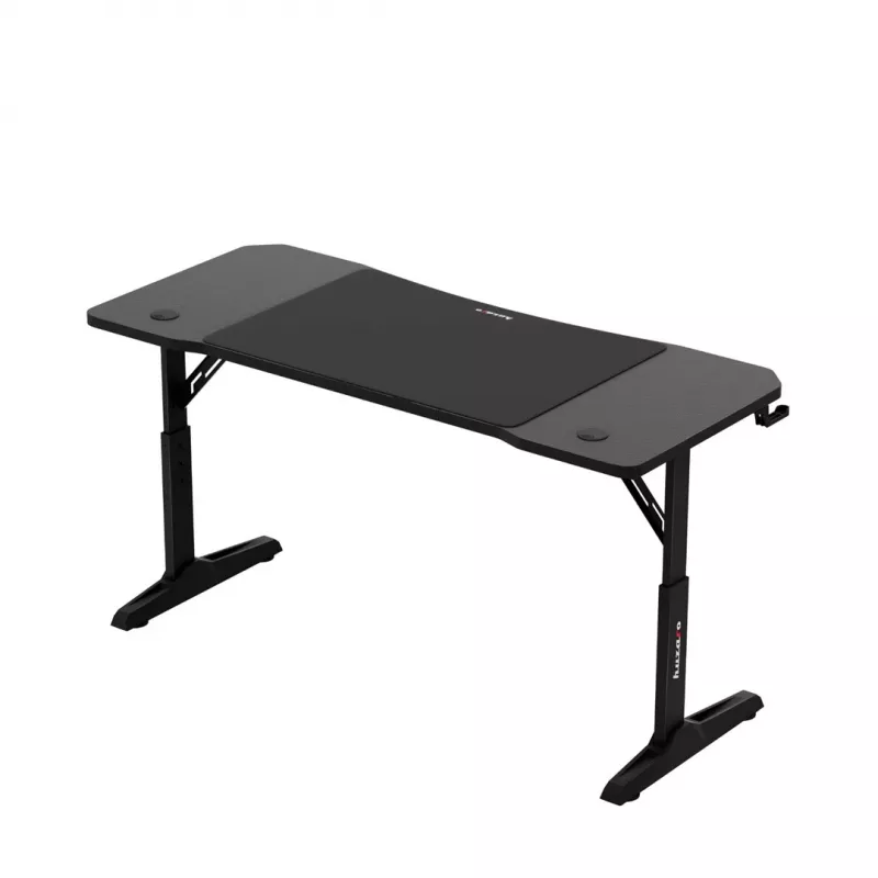 Escritorio gaming huzaro Hero 3.6 — rectangular 1400×600 mm, altura ajustable 560–790 mm, negro, patas en H, tablero de 15 mm