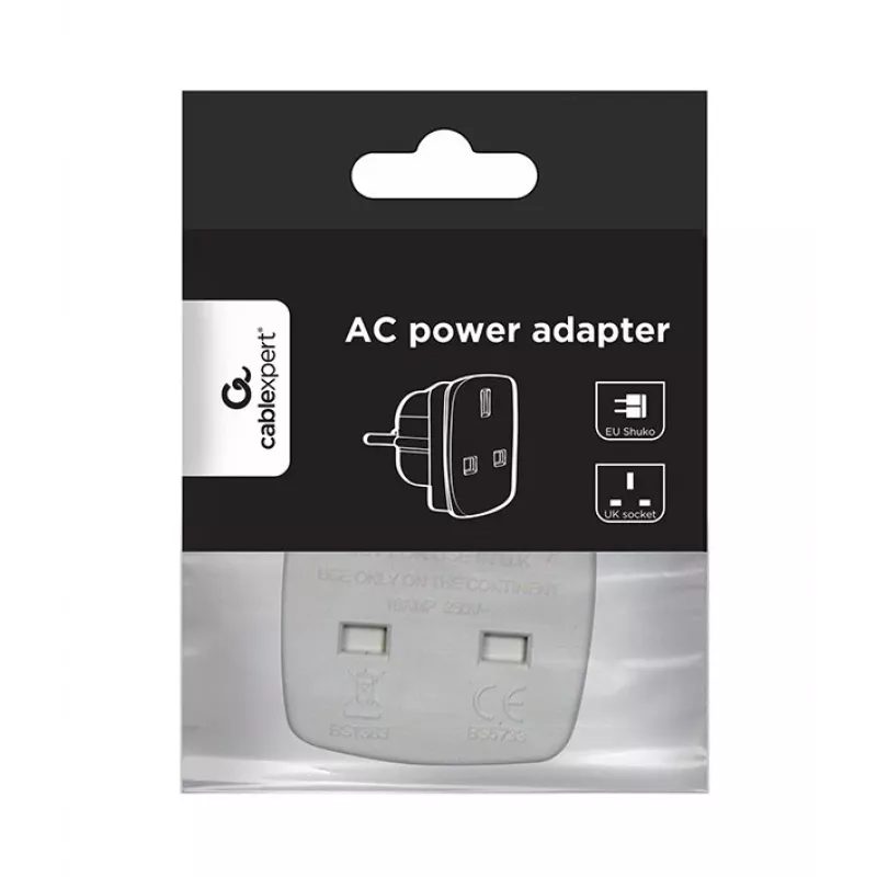 Gembird Cablexpert a-AC-UKEU-001 - fuente de alimentación - conector macho (S) a conector hembra (W) - blanco - Reino Unido, Europa (a-AC-UKEU-001)