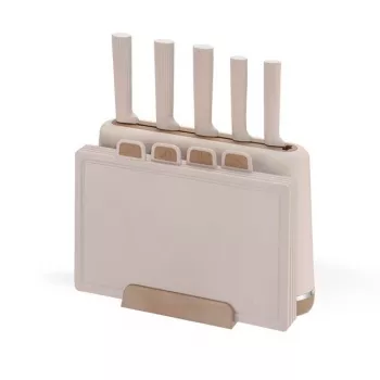 Maestro MR-1412-BEIGE juego de cuchillos con bloque + set de tablas de cortar beige