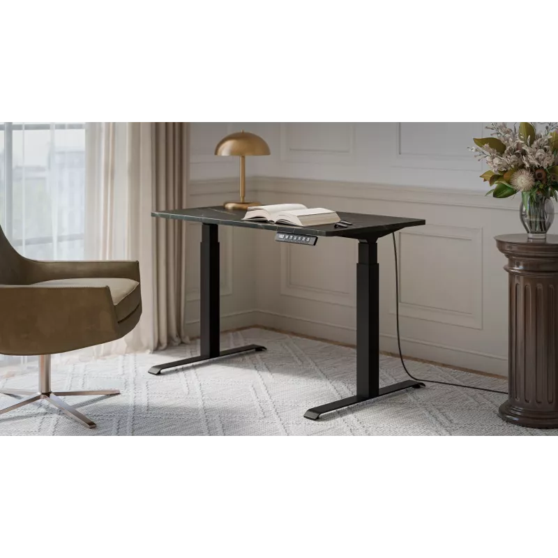 Escritorio Cama Meble con regulación eléctrica de altura MOON 121x67 cm, tablero rectangular de aglomerado, 72–120 cm negro/san sebastian