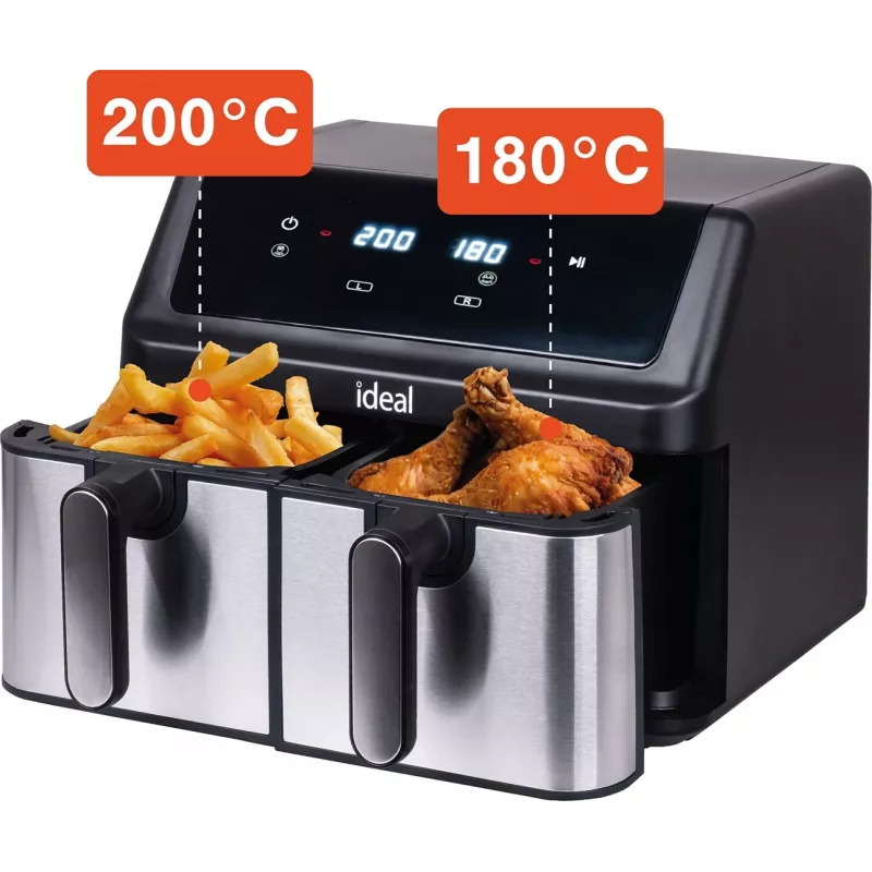 Freidora sin aceite IDEAL, doble horizontal 9L, 8 funciones - incluida deshidratación de alimentos