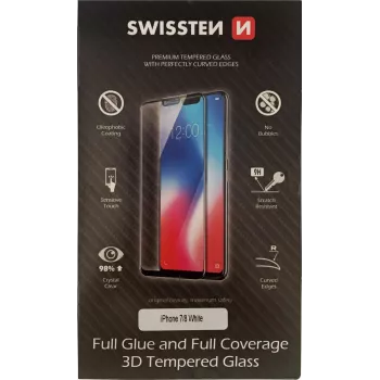 Protector de pantalla de cristal templado 3D de adhesivo completo SWISSTEN para iPhone 7/8 — blanco