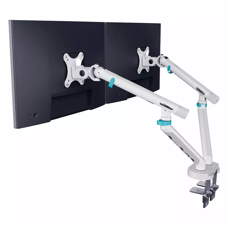 Soporte de monitor DIGITUS Dual Design para 2 pantallas de 35 pulgadas, pinza, 2×10 kg, VESA 75–100, inclinable -45–90°