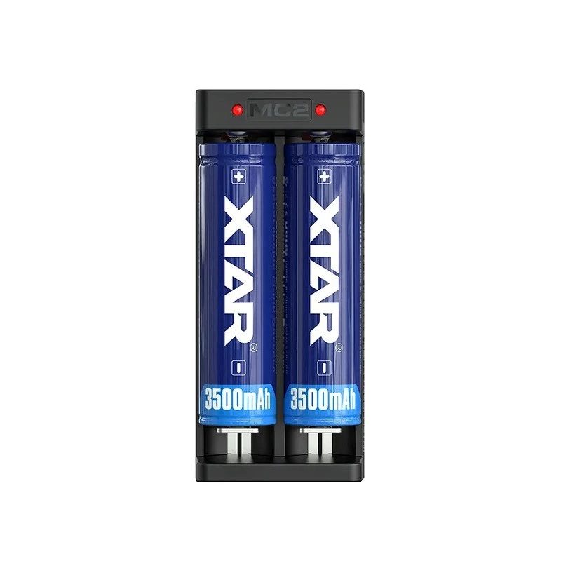 Cargador de baterías Li-Ion de doble ranura XTAR para celdas 18650, entrada USB-C, 2 ranuras, negro, indicadores LED