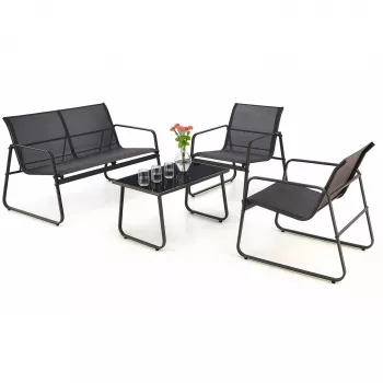 Conjunto de muebles de jardín Extralink BLACK FOREST TEXTILENO DOS SILLAS + TUMBONA + MESA PLEGABLE NEGRO L-0358 Conjunto de muebles de exterior