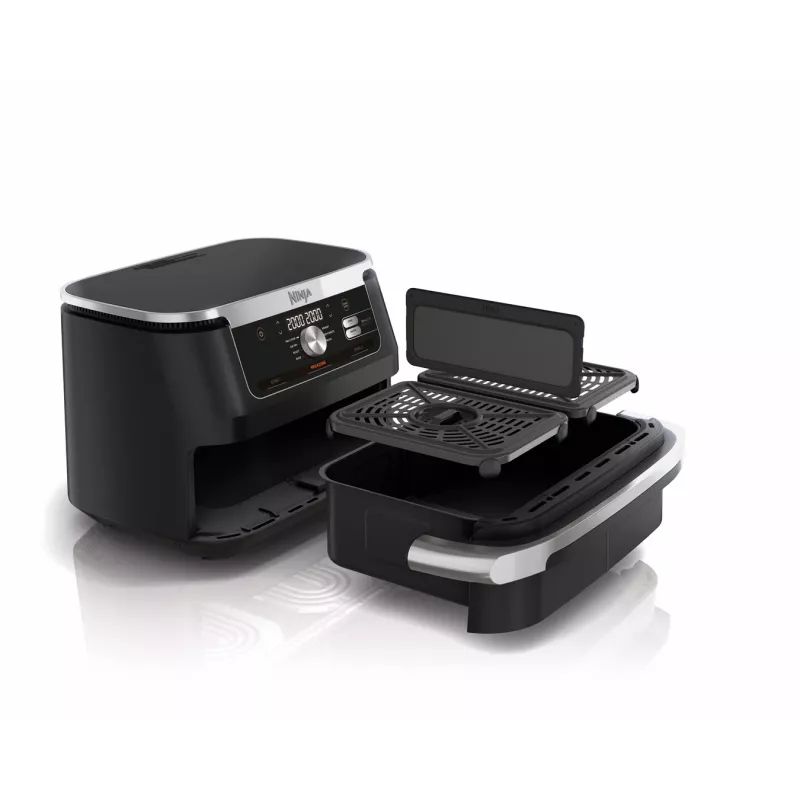 Freidora de aire caliente doble de 10,4 L Ninja AF500EU, independiente, 2470 W, negra, acero inoxidable